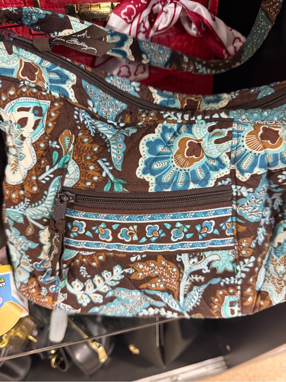 Vera Bradley Brown and Aqua Quilted Shoulder Bag
